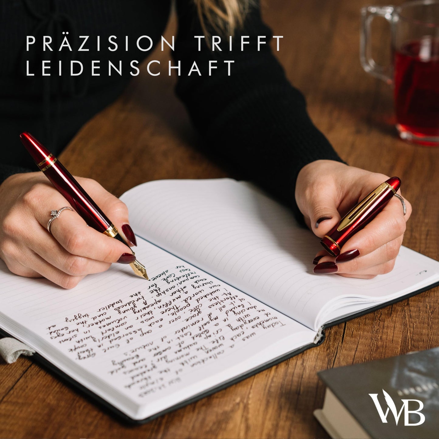 Wordsworth & Black Majesti Füllfederhalter (Schwarzgold), Luxus-Etui, Mittlere Feder - 24 Tintenpatronen, nachfüllbarer Tintenkonverter - Bestes Business-für Männer & Frauen - nargiss