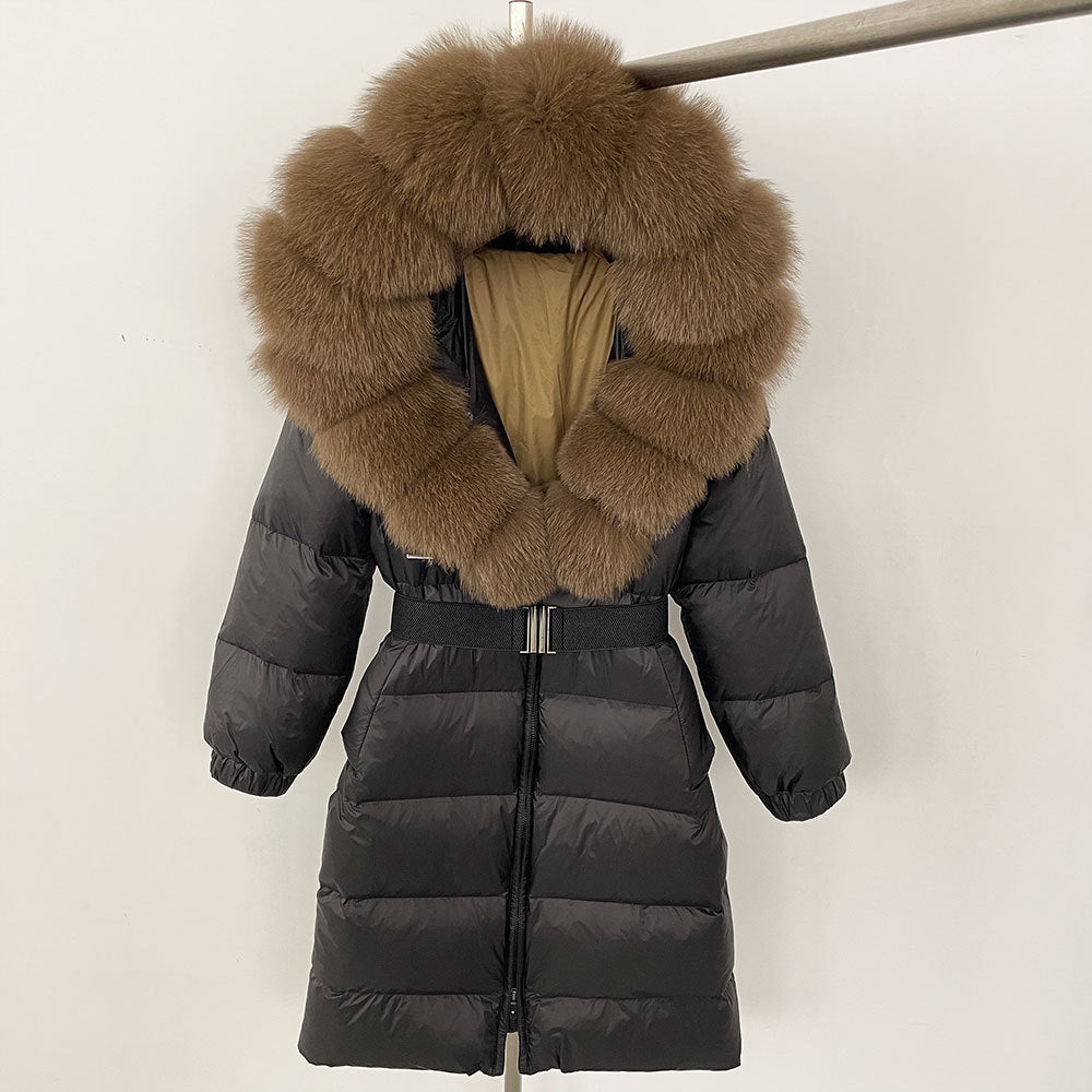 ✨ Damen Langmantel mit Echtfellkapuze & Kordelzug – Eleganz & Komfort vereint ❄️ - nargiss