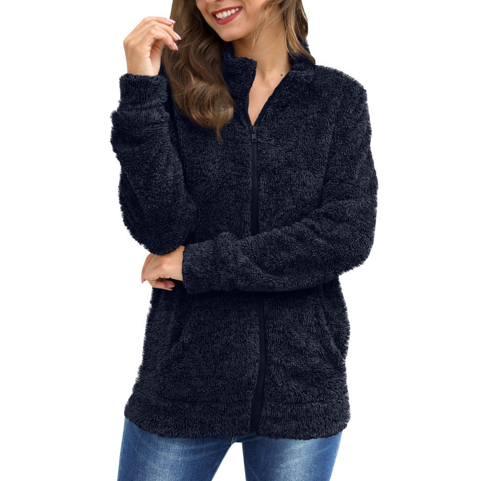 Damen-Langarm-Plüschjacke, locker und warm, modisch
