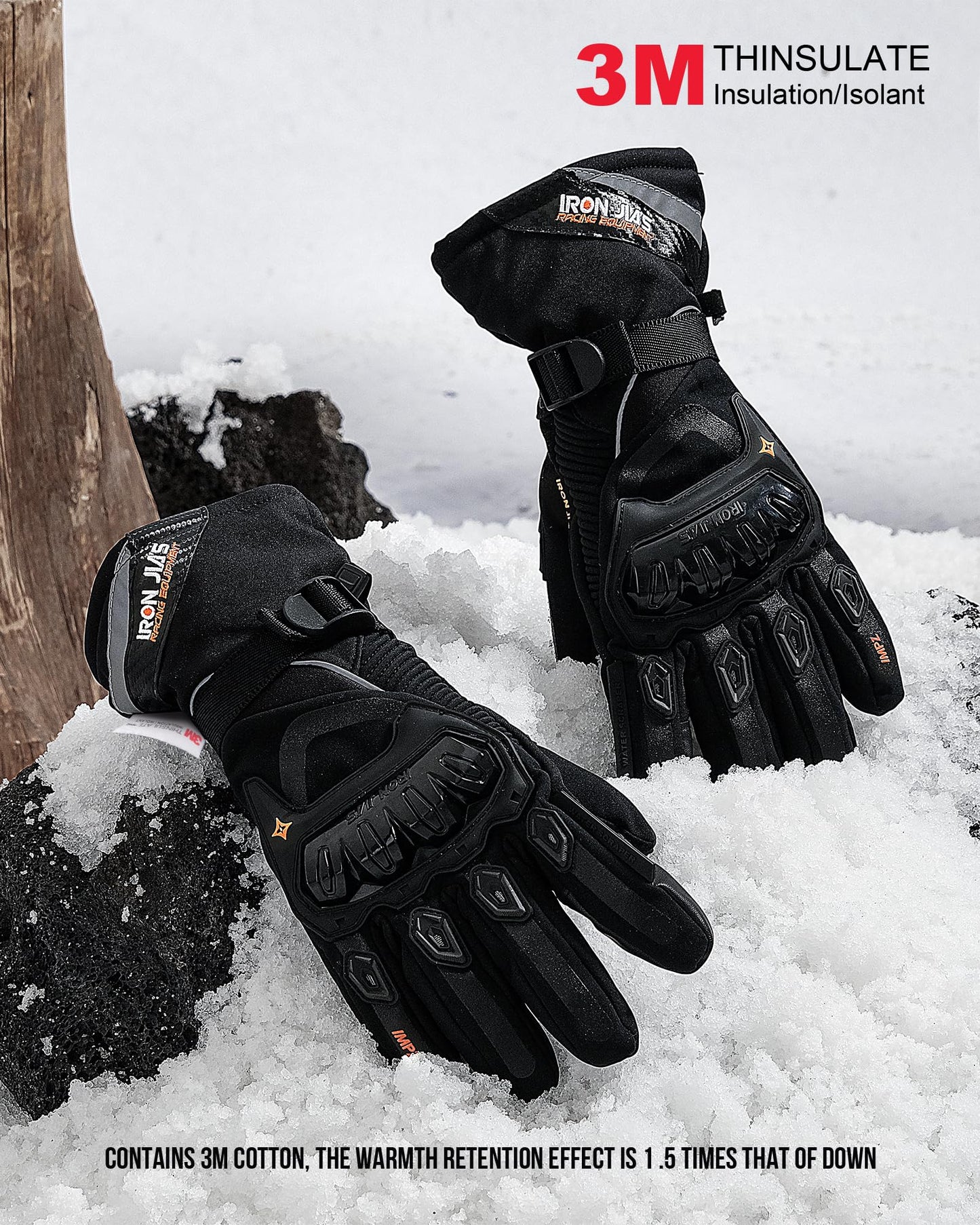 IRON JIA'S Winter Motorradhandschuhe, Wasserdicht Winddicht Leicht und Warm Touchscreen Handschuhe für Motorrad, Wandern und andere Outdoor-Sportarten,Mann und Frau-Schwarz-XXL - nargiss