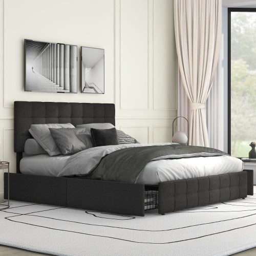 Linen Bed Frame With 4 Drawers - nargiss