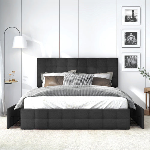 Linen Bed Frame With 4 Drawers - nargiss