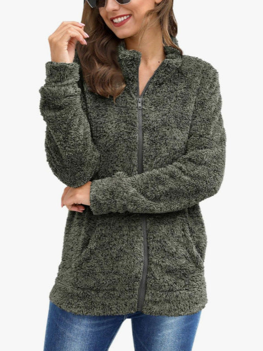 Damen-Langarm-Plüschjacke, locker und warm, modisch