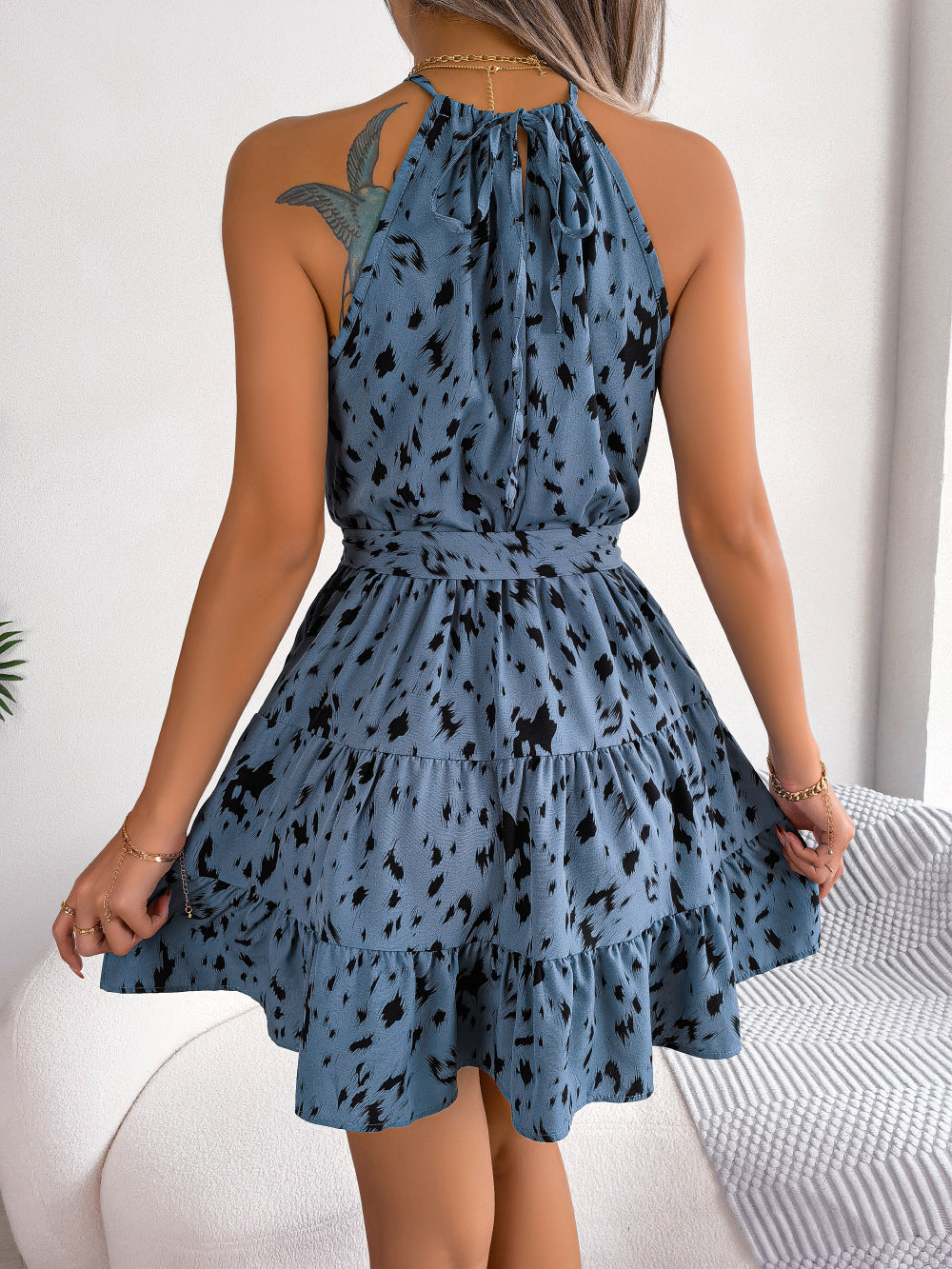 Elegantes Casual Leopard Print Rüschen Swing Kleid - nargiss
