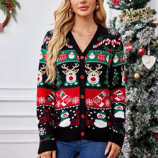 Lässiger Strick-Cardigan für Damen - Weihnachtsedition ❄️ | Schwarz & Rot - nargiss