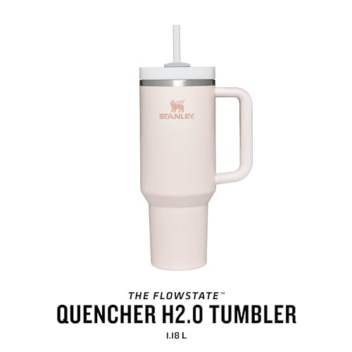 Stanley Quencher H2.0 FlowState Trinkflasche mit Strohhalm 1.2L - Thermobecher Kühlt 11 Stunden - 48 Stunden Eisgekühlt - Spülmaschinenfest - Thermosflasche BPA Frei - Kaffeebecher To Go - Rose - nargiss