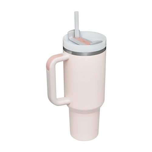 Stanley Quencher H2.0 FlowState Trinkflasche mit Strohhalm 1.2L - Thermobecher Kühlt 11 Stunden - 48 Stunden Eisgekühlt - Spülmaschinenfest - Thermosflasche BPA Frei - Kaffeebecher To Go - Rose - nargiss