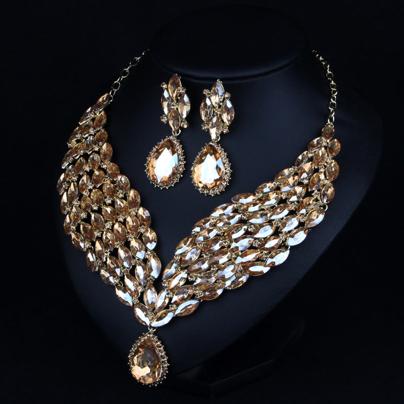 Europe and the United States fashion exaggerated full drill bridal dress accessories luxury clavicle chain suit accessories necklace wholesale - nargis