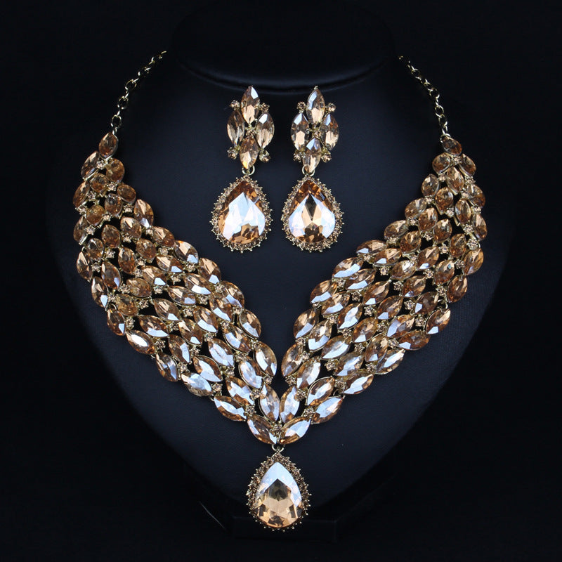Europe and the United States fashion exaggerated full drill bridal dress accessories luxury clavicle chain suit accessories necklace wholesale - nargis