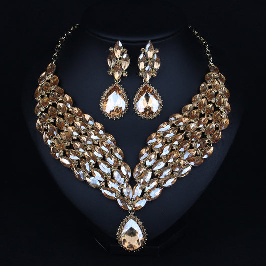 Europe and the United States fashion exaggerated full drill bridal dress accessories luxury clavicle chain suit accessories necklace wholesale - nargis