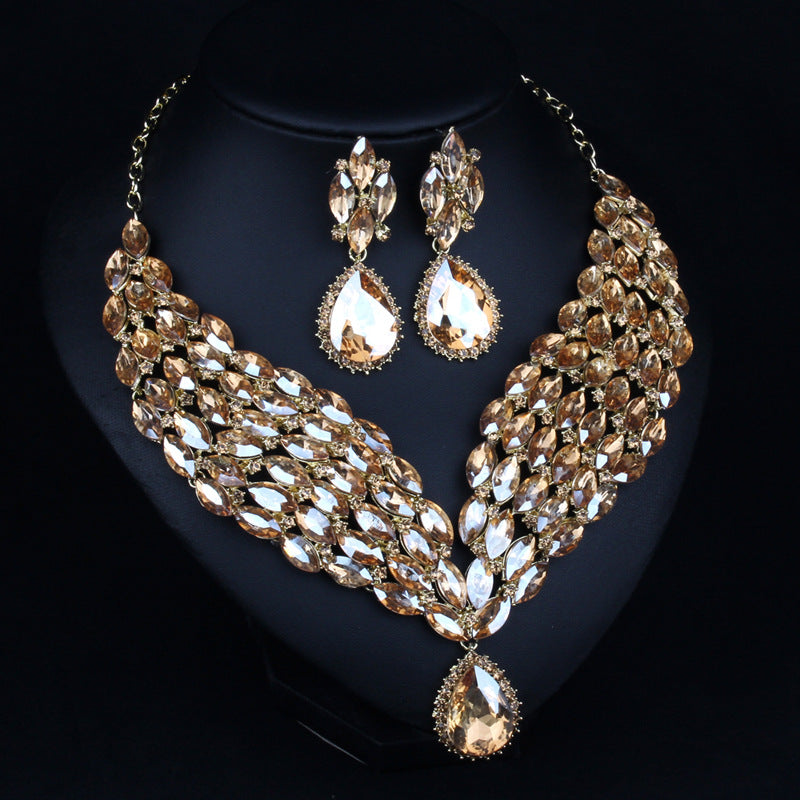 Europe and the United States fashion exaggerated full drill bridal dress accessories luxury clavicle chain suit accessories necklace wholesale - nargis