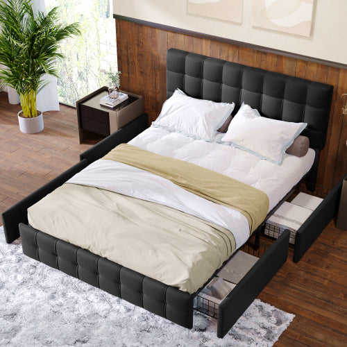 Linen Bed Frame With 4 Drawers - nargiss