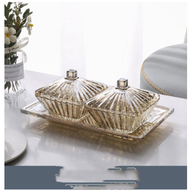 Nordic Light Luxury Glass Divider with Cover - Vierfach unterteilt mit Tablett-Set für das Wohnzimmer - nargiss