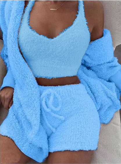 Damenbekleidung Langärmeliges Crop Tanktop und Shorts mit Kordelzug Pyjama-Set - nargis