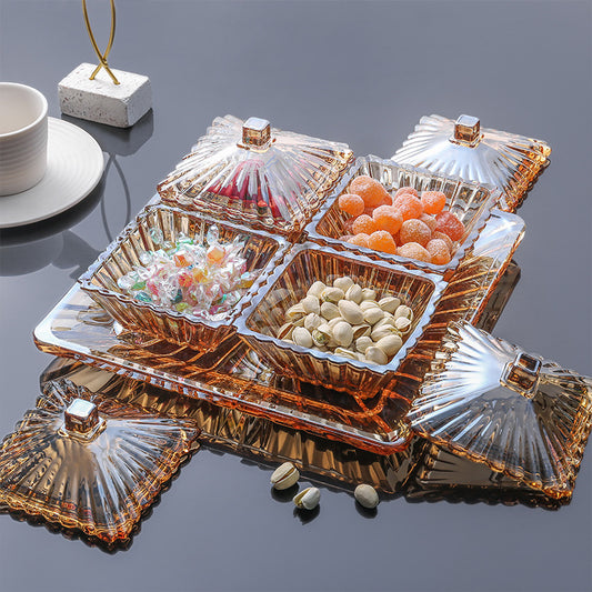 Nordic Light Luxury Glass Divider with Cover - Vierfach unterteilt mit Tablett-Set für das Wohnzimmer - nargiss