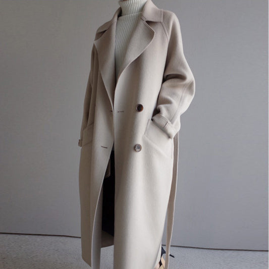 Eleganter Damen-Cashmere-Mantel mit Reverskragen - Zeitloser Chic  | Weiß, Schwarz & Karamell - nargiss