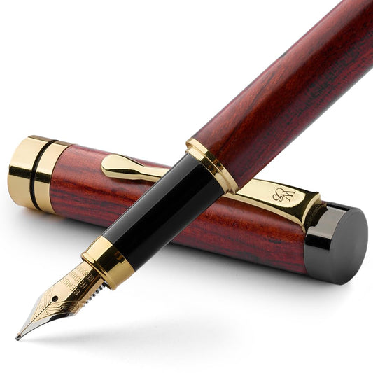 Wordsworth & Black Füllfederhalter Set, Premium Bambusholz - Mittlere Feder, Geschenketui; Enthält 6 Tintenpatronen, Tinten Nachfüll Konverter - Journaling, Kalligraphie, [Rosenholz] - nargiss