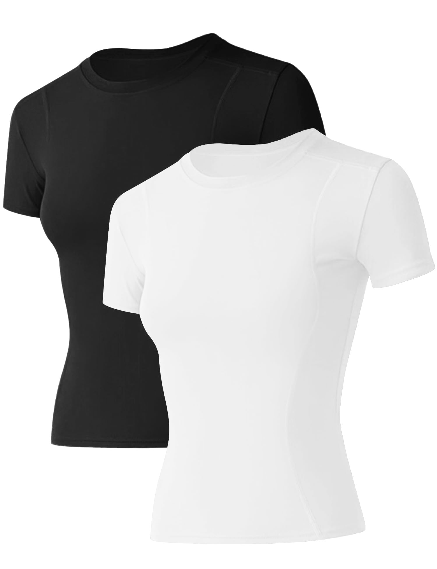 IECCP Damen Kurzärmeliges T-Shirt mit Rundhalsausschnitt Klassischer Basic Sommer Yoga Fitness Shirts Multi-Packs Schwarz M - nargiss