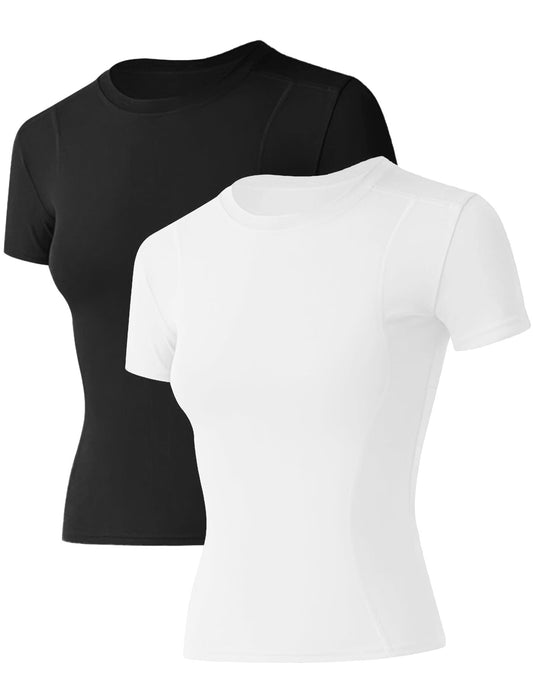 IECCP Damen Kurzärmeliges T-Shirt mit Rundhalsausschnitt Klassischer Basic Sommer Yoga Fitness Shirts Multi-Packs Schwarz M - nargiss