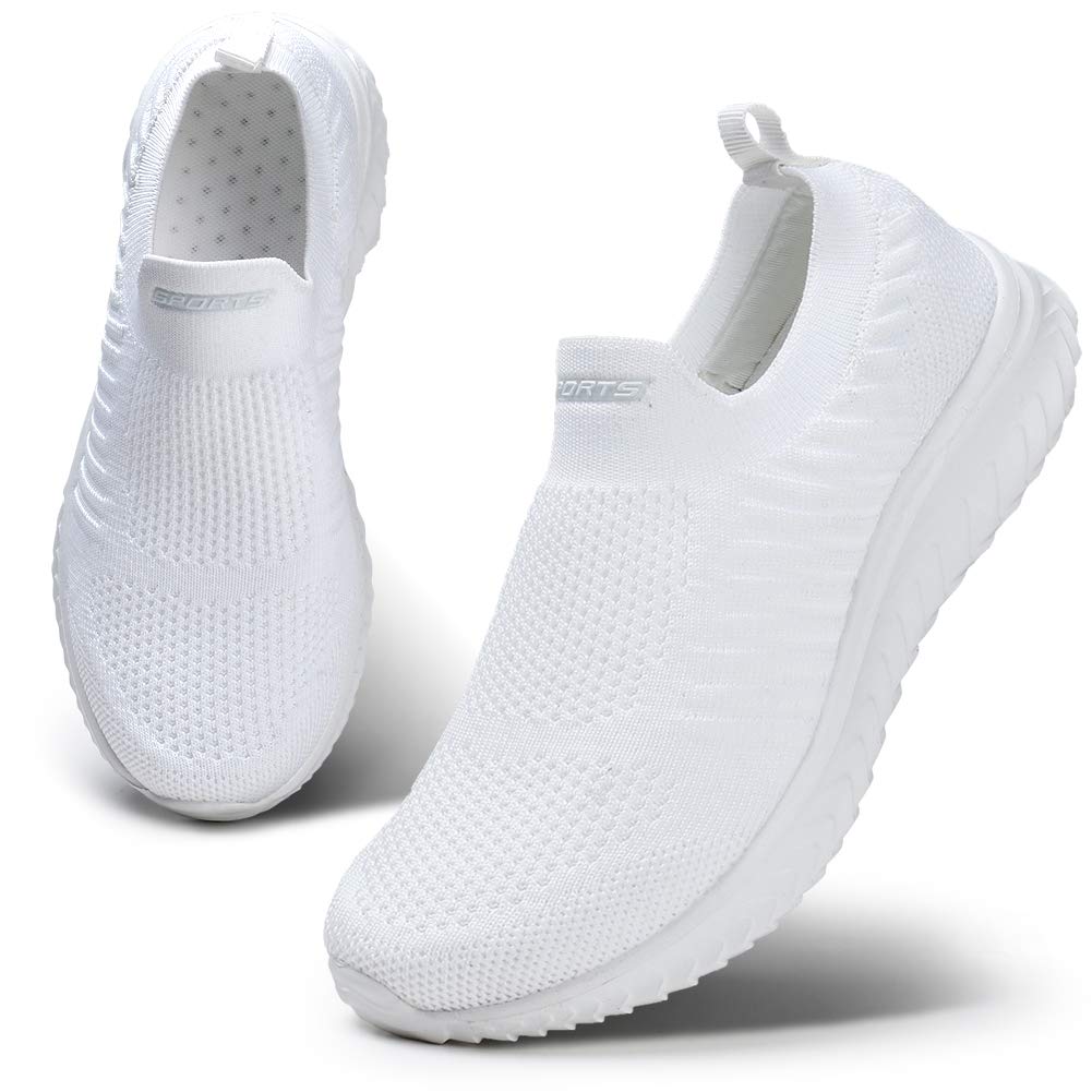 HKR Damen Slip On Turnschuhe Mesh Laufschuhe Atmungsaktiv Sportschuhe Wanderschuhe Leichte Bequeme Schuhe Weiß 42 EU - nargiss