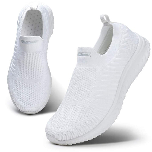 HKR Damen Slip On Turnschuhe Mesh Laufschuhe Atmungsaktiv Sportschuhe Wanderschuhe Leichte Bequeme Schuhe Weiß 42 EU - nargiss