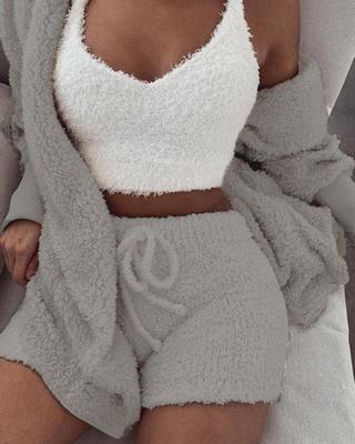 Damenbekleidung Langärmeliges Crop Tanktop und Shorts mit Kordelzug Pyjama-Set - nargis