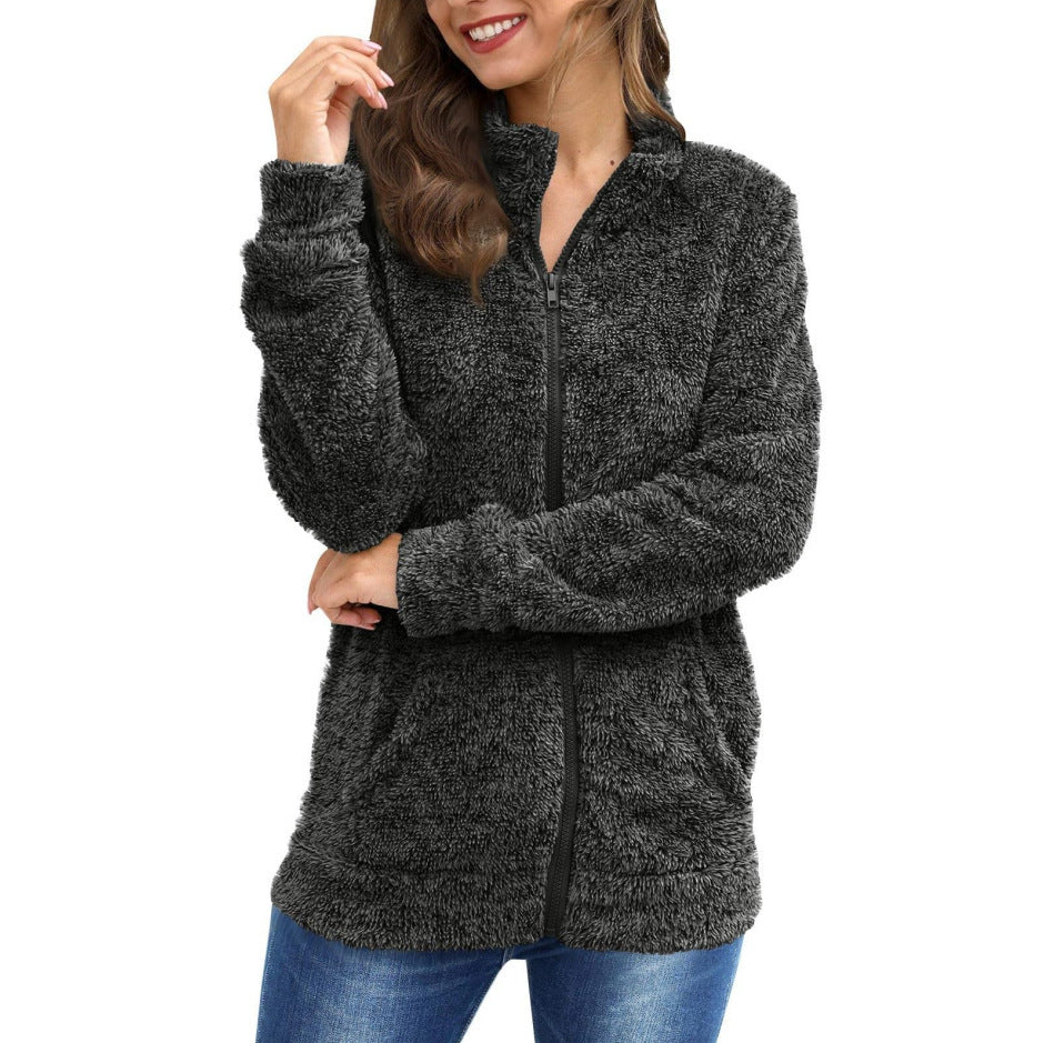 Damen-Langarm-Plüschjacke, locker und warm, modisch