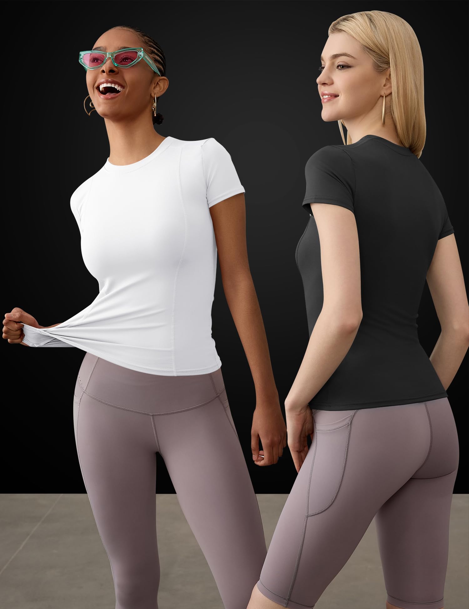 IECCP Damen Kurzärmeliges T-Shirt mit Rundhalsausschnitt Klassischer Basic Sommer Yoga Fitness Shirts Multi-Packs Schwarz M - nargiss