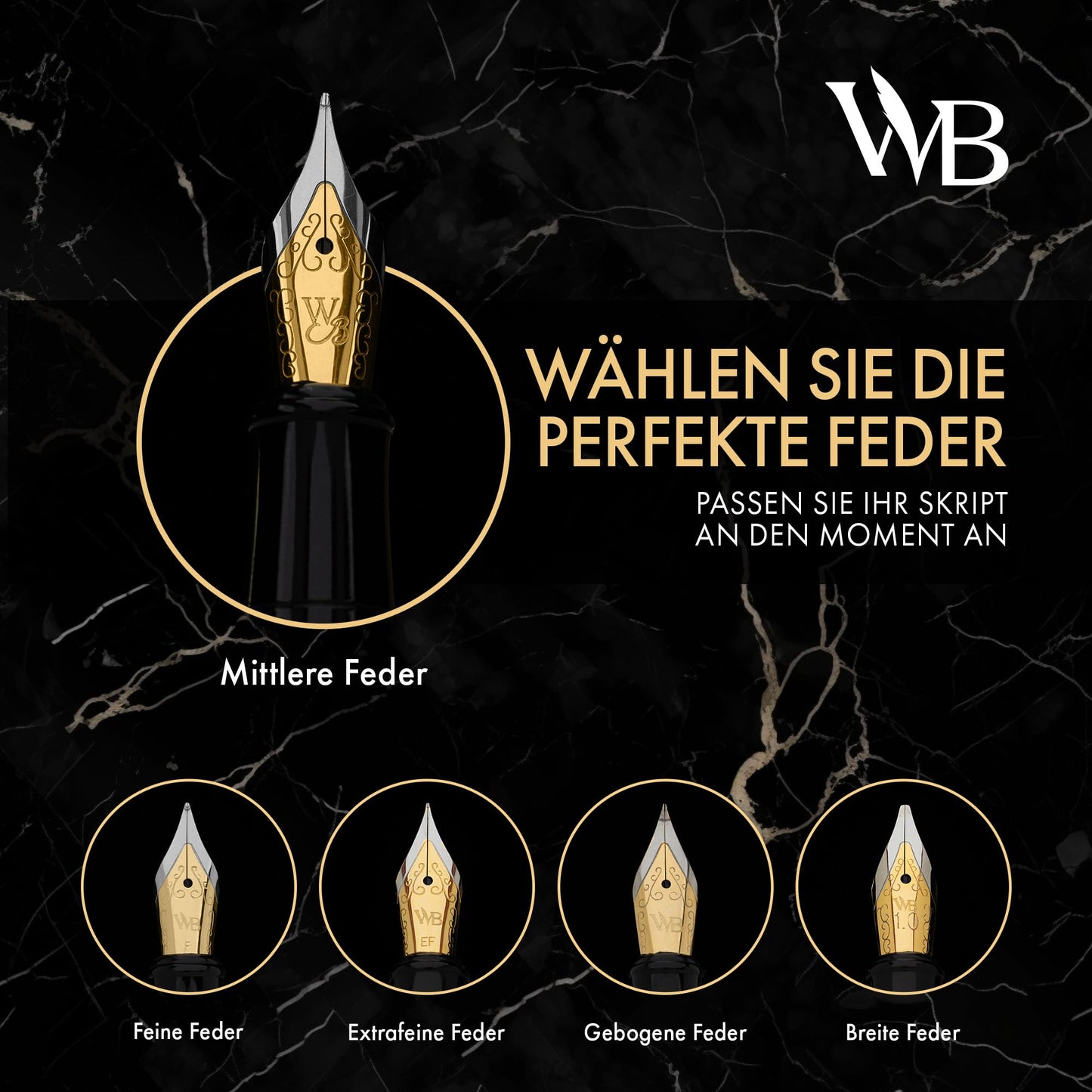 Wordsworth & Black Füllfederhalter Set, Medium Schreibfeder, Enthält 24 Tintenpatronen Und Tintennachfüllkonverter, Geschenketui, Journaling, Kalligrafie, Weiche Schreibstifte [Schwarzes Gold] - nargiss