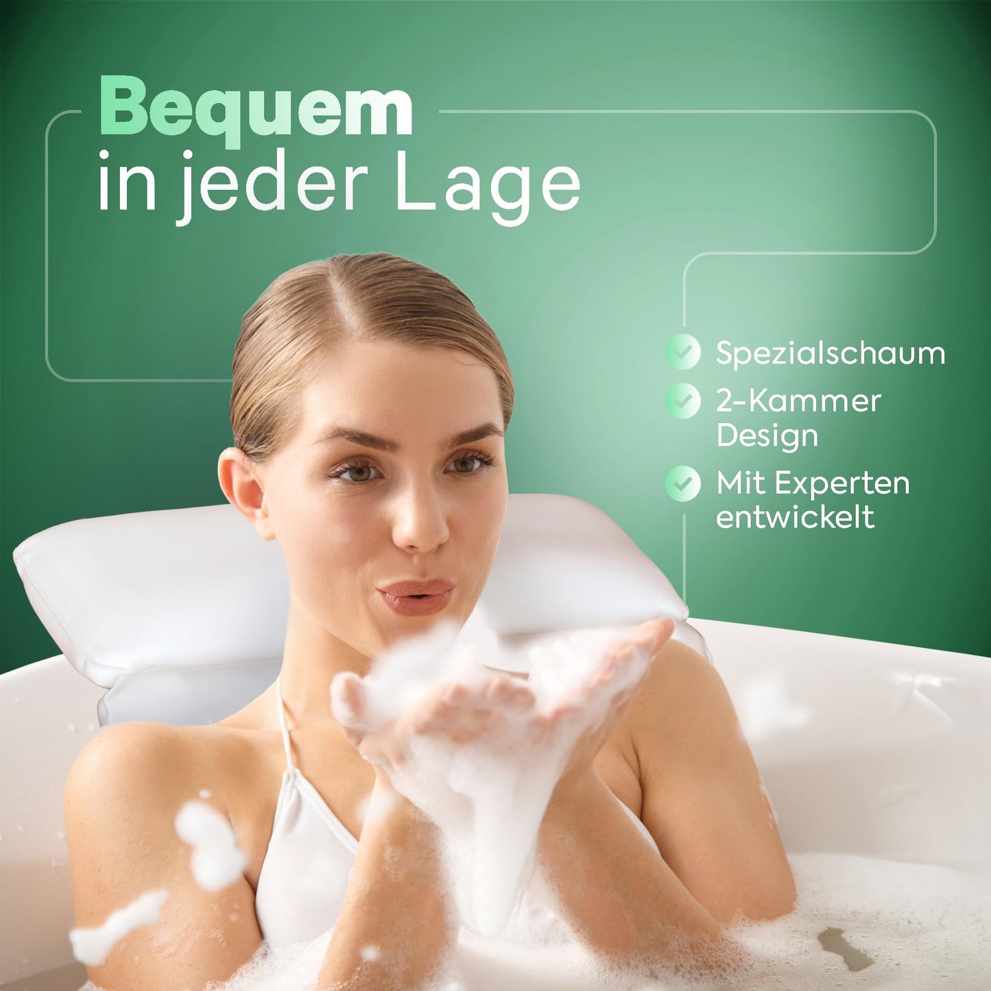 Badewannenkissen • Ergonomisches Badekissen mit 4D-Spezialschaumfüllung [Designed in Germany] Luxus Nackenkissen • Antibakterielles Kissen für Nacken & Rücken • Badekissen • Wannenkissen - nargiss