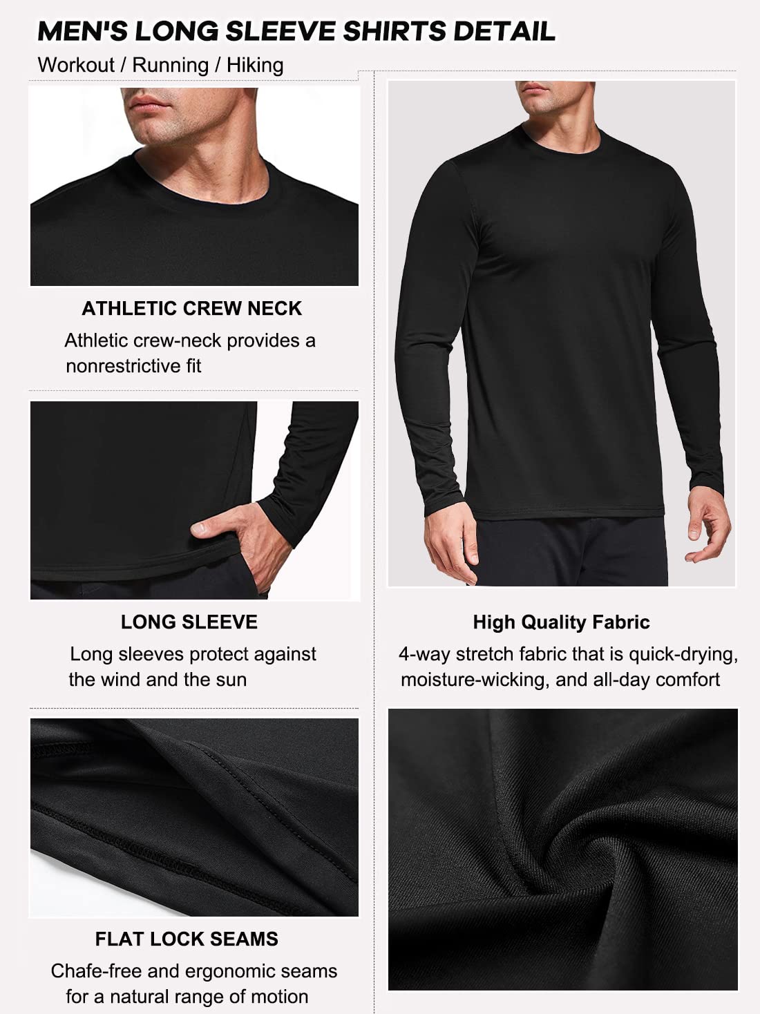 Herren 3er Pack Langarmshirt T-Shirts, UPF 50+ UV Schnelltrocknend Funktionsshirt Laufshirts, Atmungsaktiv Langarm Sportshirt Gym Outdoor Workout Fitness Oberteil Black/White/Grey-3P01-L - nargiss