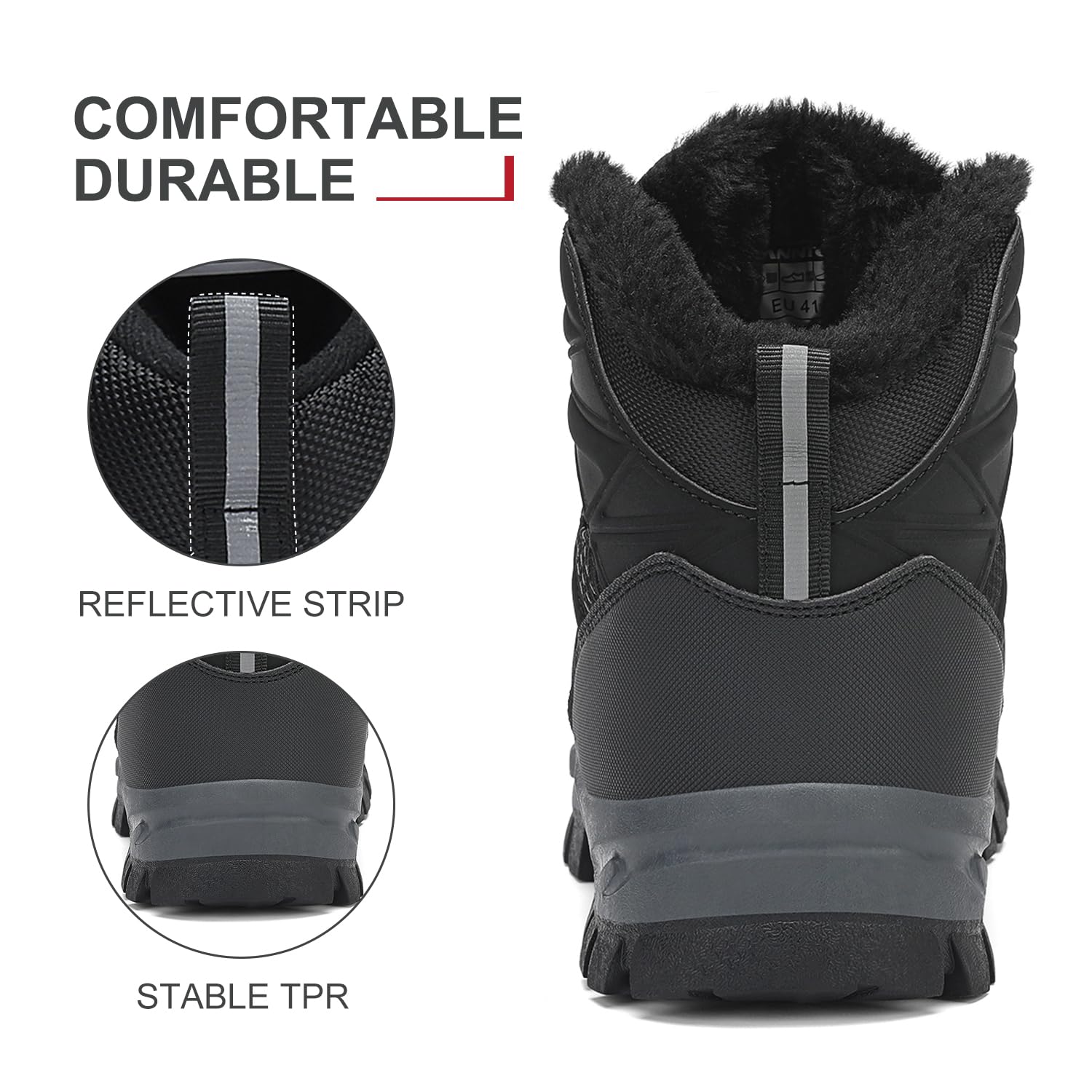 DANNTO Herren Warme Gefütterte Winterschuhe Winterstiefel Wanderschuhe Trekkingschuhe Draussen Schneestiefel (Schwarz-C,44) - nargiss