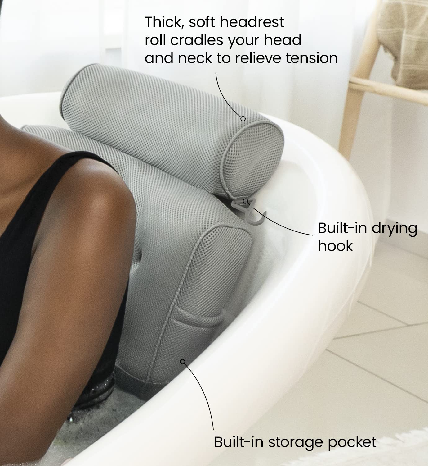 Everlasting Comfort Luxury Bath Pillow - Head, Neck, Back Support Cushion for Bathtub, Spa, Soaking - nargiss
