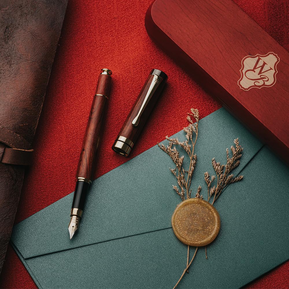 Wordsworth & Black Füllfederhalter Set, Premium Bambusholz - Mittlere Feder, Geschenketui; Enthält 6 Tintenpatronen, Tinten Nachfüll Konverter - Journaling, Kalligraphie, [Rosenholz] - nargiss