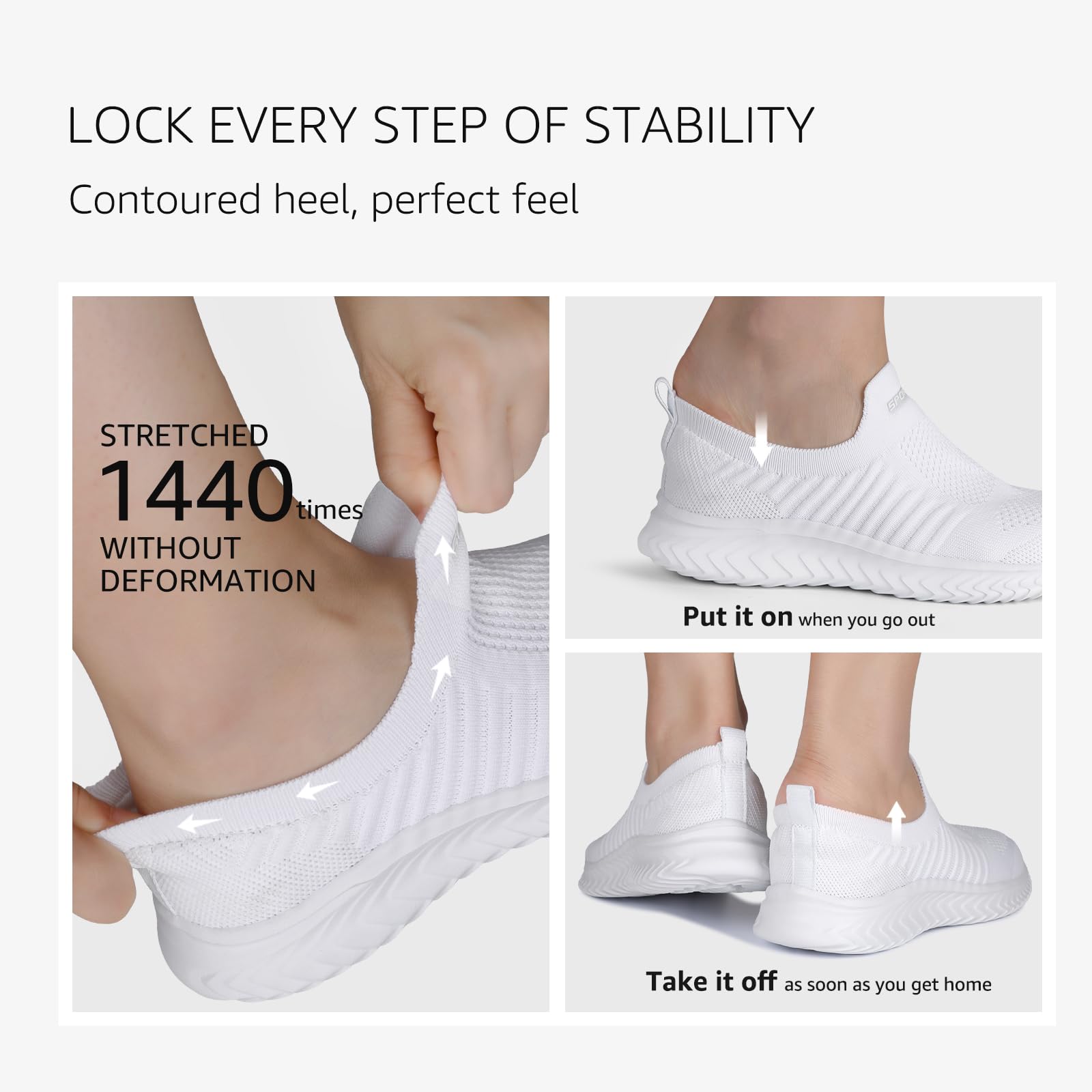 HKR Damen Slip On Turnschuhe Mesh Laufschuhe Atmungsaktiv Sportschuhe Wanderschuhe Leichte Bequeme Schuhe Weiß 42 EU - nargiss