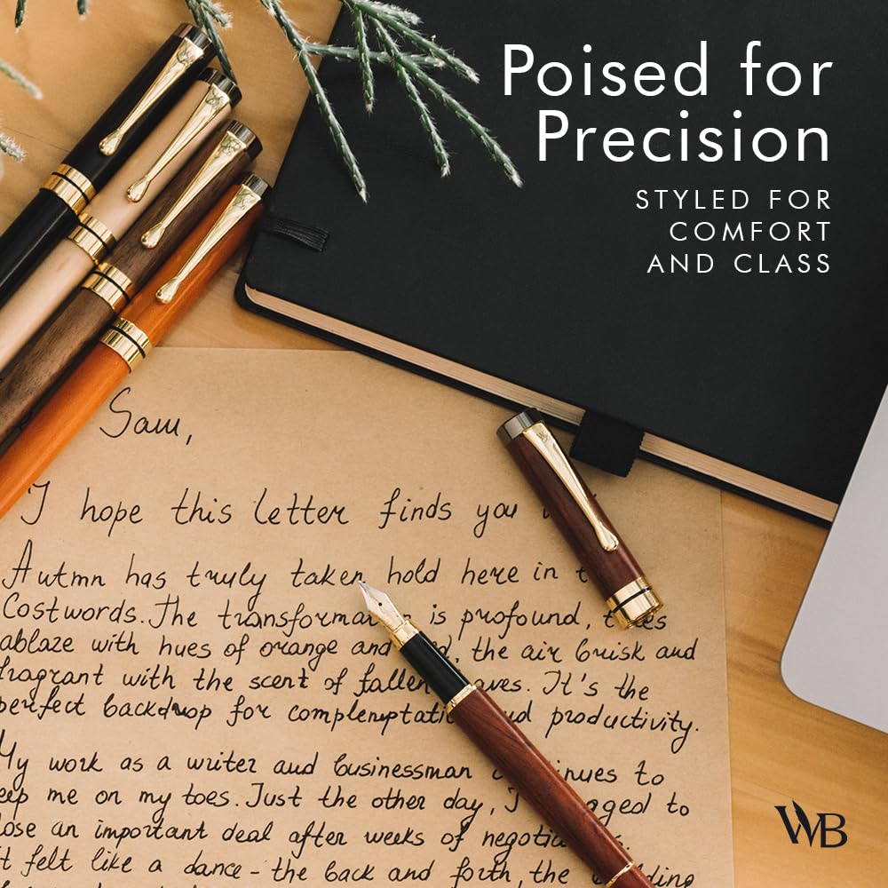 Wordsworth & Black Füllfederhalter Set, Premium Bambusholz - Mittlere Feder, Geschenketui; Enthält 6 Tintenpatronen, Tinten Nachfüll Konverter - Journaling, Kalligraphie, [Rosenholz] - nargiss