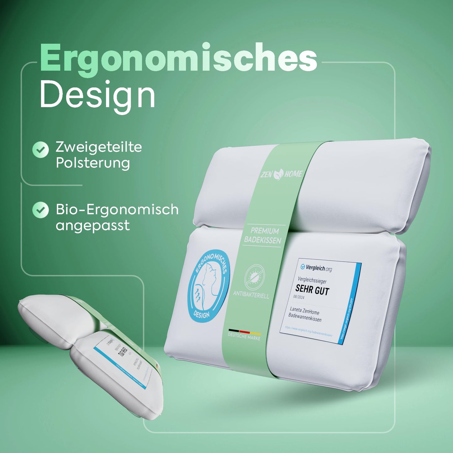 Badewannenkissen • Ergonomisches Badekissen mit 4D-Spezialschaumfüllung [Designed in Germany] Luxus Nackenkissen • Antibakterielles Kissen für Nacken & Rücken • Badekissen • Wannenkissen - nargiss