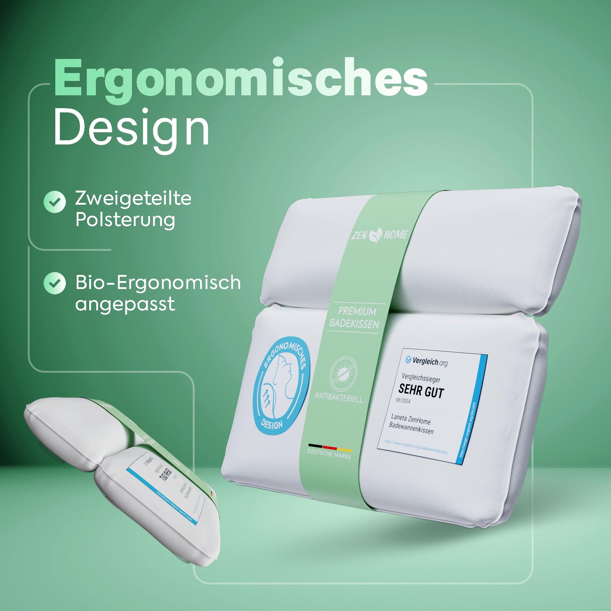 Badewannenkissen • Ergonomisches Badekissen mit 4D-Spezialschaumfüllung [Designed in Germany] Luxus Nackenkissen • Antibakterielles Kissen für Nacken & Rücken • Badekissen • Wannenkissen - nargiss