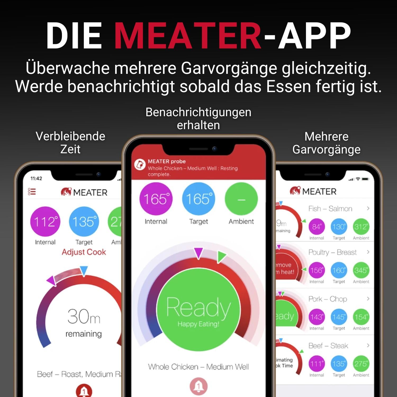 MEATER Plus | Das Kabellose, Smarte Fleischthermometer mit 50m Reichweite Für Ofen, Grill, Pfanne und Rotisserie Perfekter Fleischgenuss via App in Deutscher Sprache - nargiss