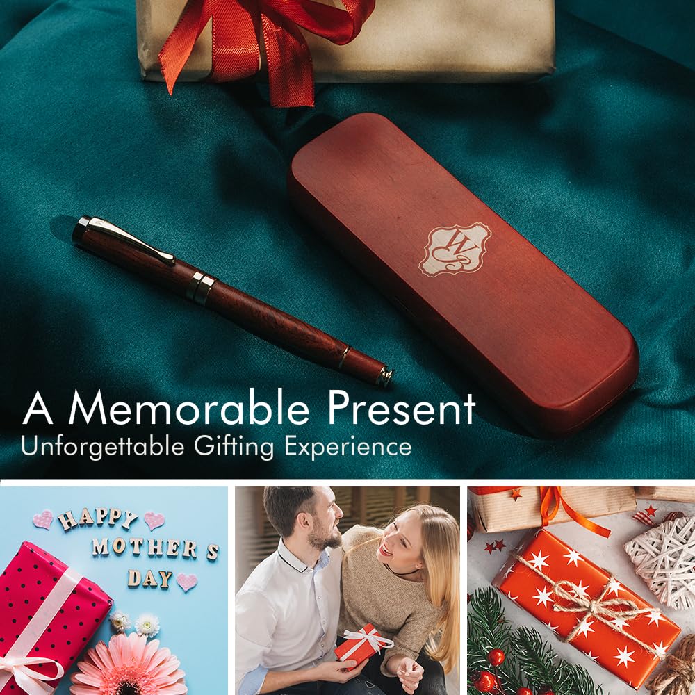 Wordsworth & Black Füllfederhalter Set, Premium Bambusholz - Mittlere Feder, Geschenketui; Enthält 6 Tintenpatronen, Tinten Nachfüll Konverter - Journaling, Kalligraphie, [Rosenholz] - nargiss