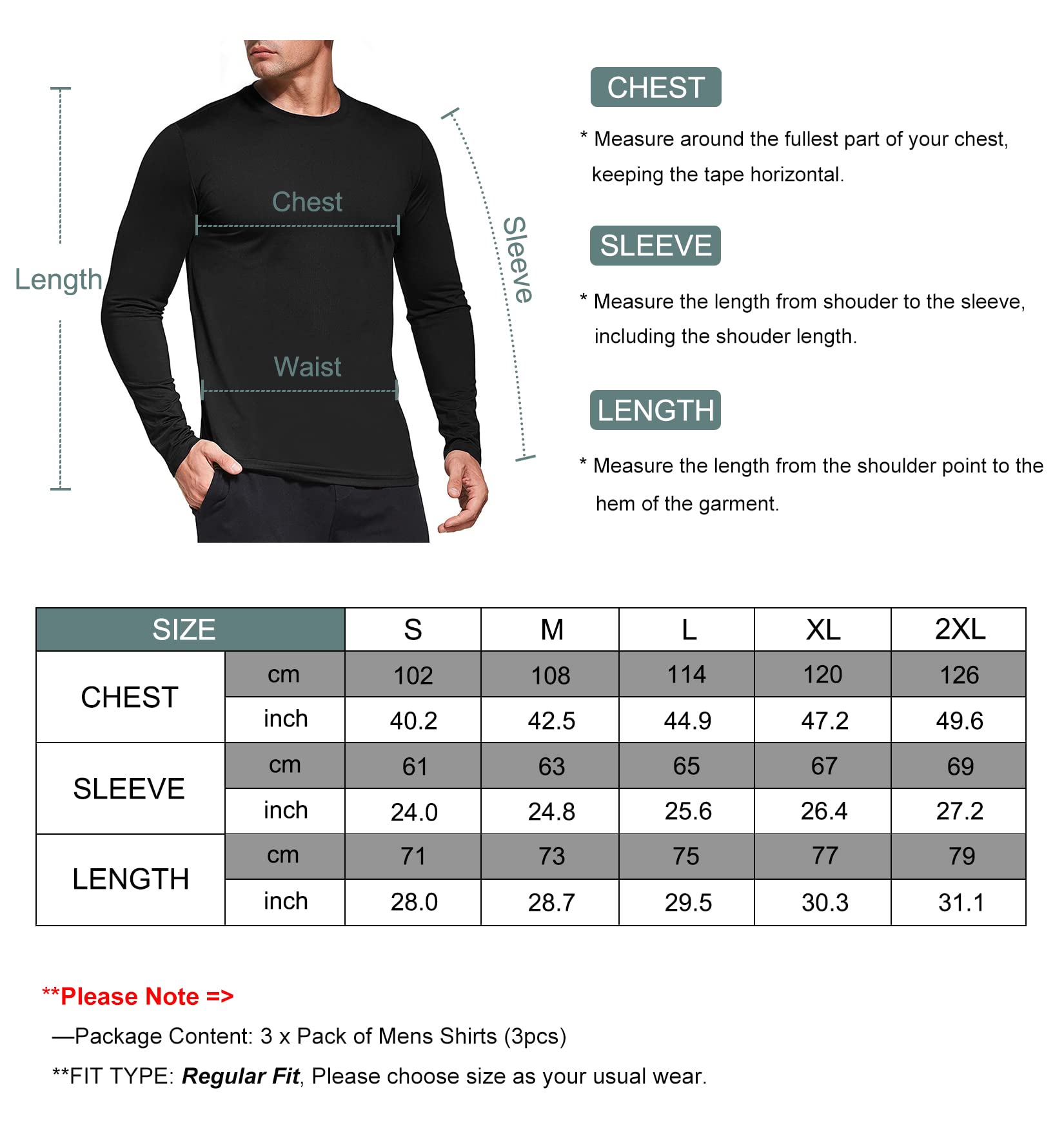 Herren 3er Pack Langarmshirt T-Shirts, UPF 50+ UV Schnelltrocknend Funktionsshirt Laufshirts, Atmungsaktiv Langarm Sportshirt Gym Outdoor Workout Fitness Oberteil Black/White/Grey-3P01-L - nargiss