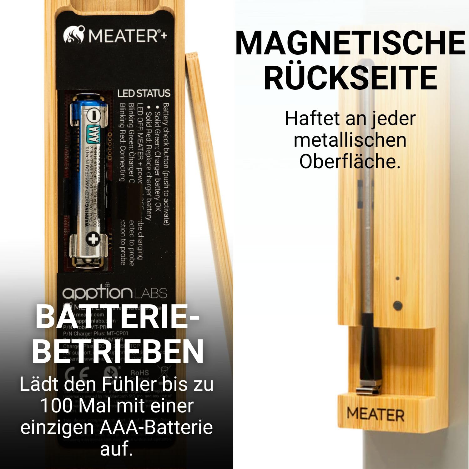 MEATER Plus | Das Kabellose, Smarte Fleischthermometer mit 50m Reichweite Für Ofen, Grill, Pfanne und Rotisserie Perfekter Fleischgenuss via App in Deutscher Sprache - nargiss