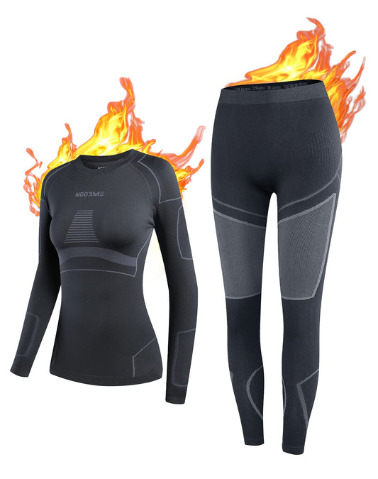NOOYME Thermounterwäsche Damen Atmungsaktiv und Thermowäsche Set Funktionswäsche Damen Anti-bakteriell und Flexibel Skiunterwäsche Damen Warme Unterwäsche für zu Hause und Sport im Herbst Winter - nargiss