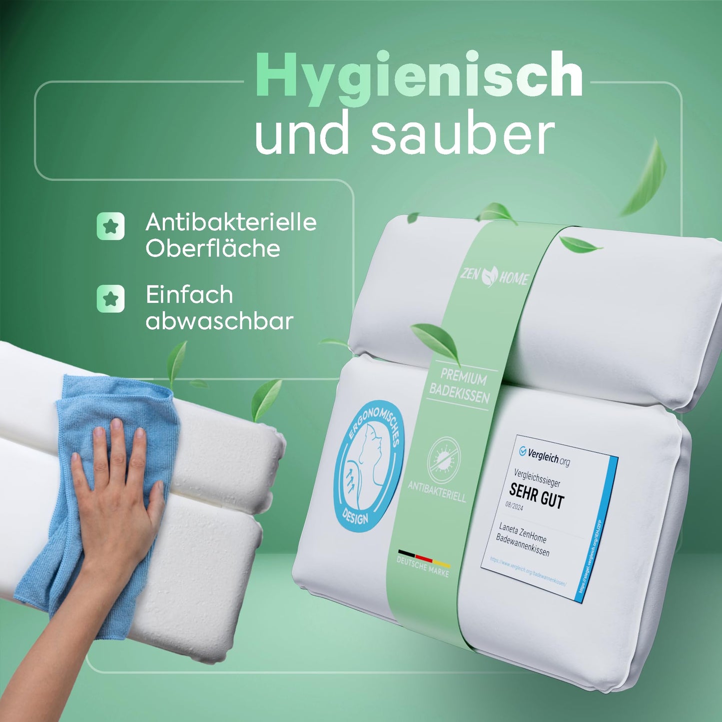 Badewannenkissen • Ergonomisches Badekissen mit 4D-Spezialschaumfüllung [Designed in Germany] Luxus Nackenkissen • Antibakterielles Kissen für Nacken & Rücken • Badekissen • Wannenkissen - nargiss