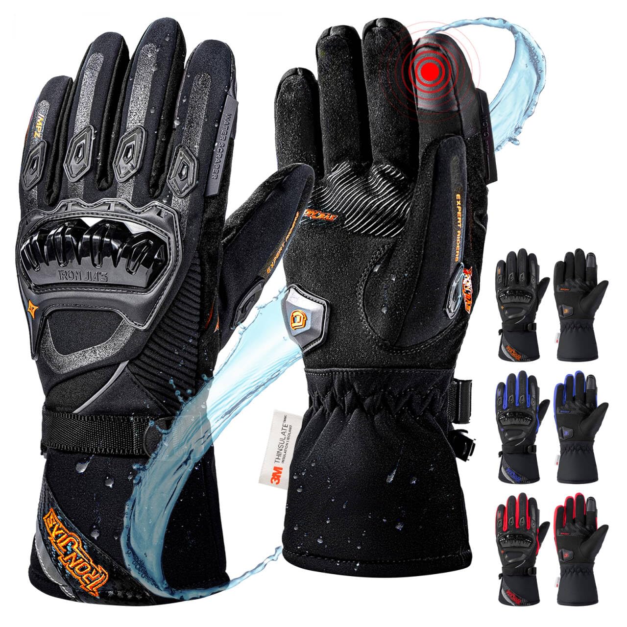 IRON JIA'S Winter Motorradhandschuhe, Wasserdicht Winddicht Leicht und Warm Touchscreen Handschuhe für Motorrad, Wandern und andere Outdoor-Sportarten,Mann und Frau-Schwarz-XXL - nargiss