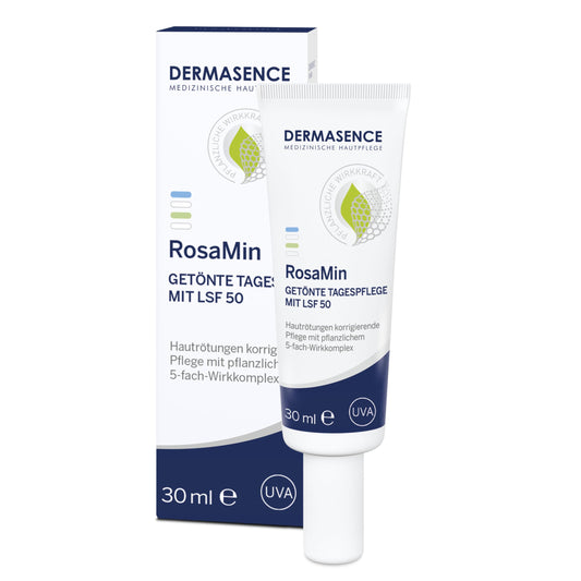 DERMASENCE RosaMin Getönte Tagespflege LSF 50, 30 ml - Rötungen korrigierende Tagespflege mit LSF 50 für Couperose und zu Rosacea neigende Haut - nargiss