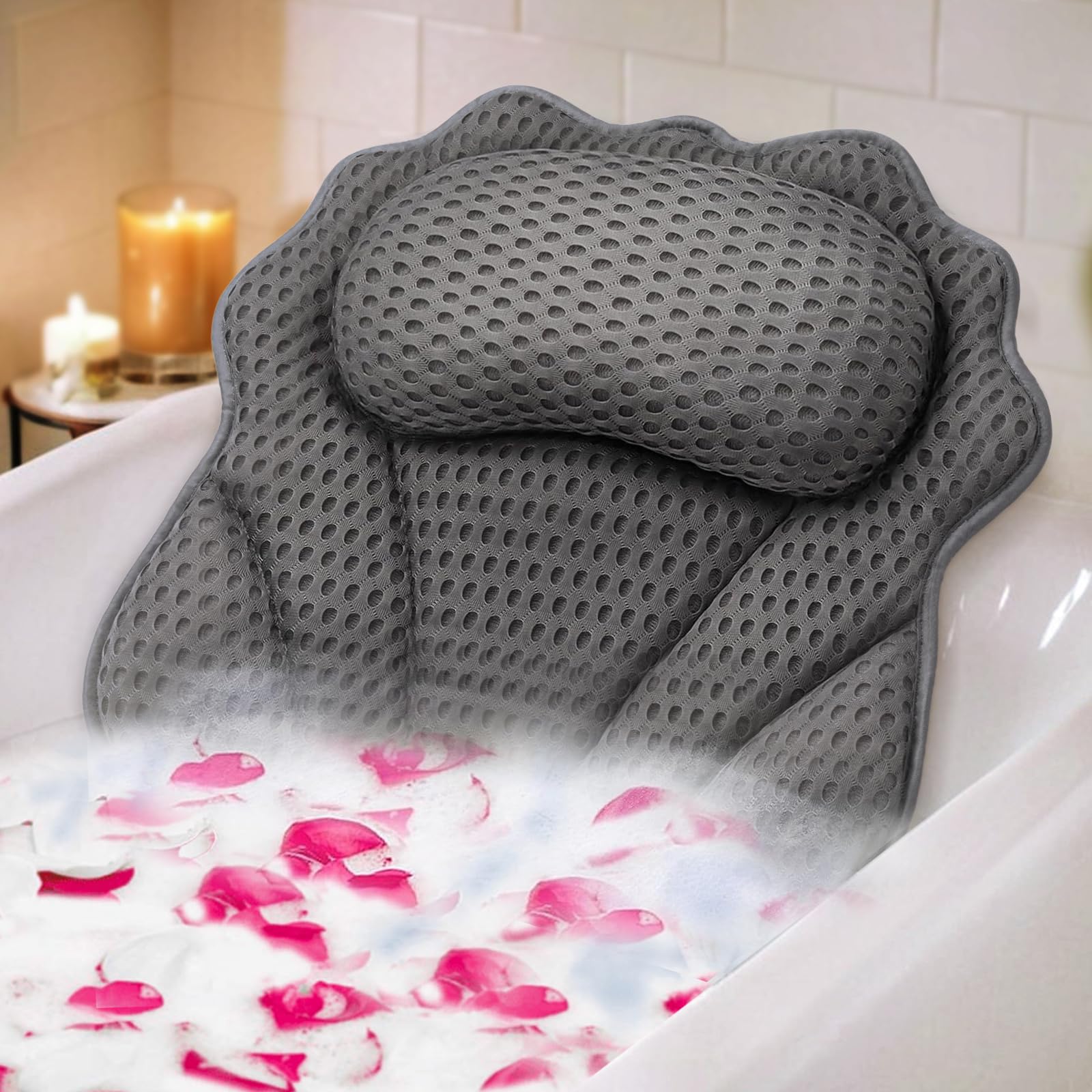 Badekissen RUVINCE Ergonomisches Luxus-Badewannenkissen mit Kopf-, Nacken-, Schulter- und Rückenstütze, 4D-Badekissen für die Badewanne mit 6 leistungsstarken Saugnäpfen, passend für alle Badewannen - nargiss