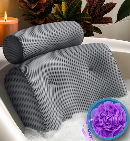 Everlasting Comfort Luxury Bath Pillow - Head, Neck, Back Support Cushion for Bathtub, Spa, Soaking - nargiss
