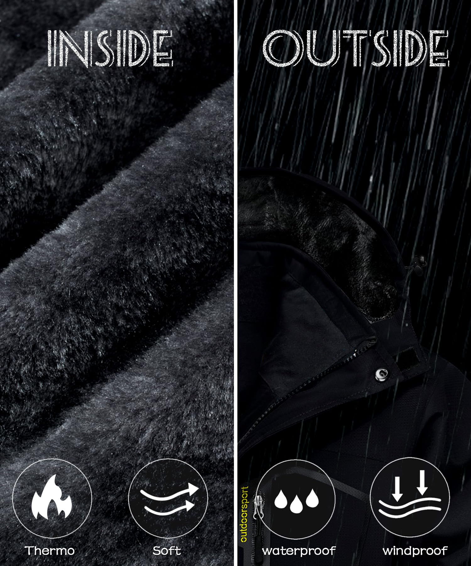 TACVASEN Herren Winterarbeitsjacken Outdoorjacke Snowboardjacke Warme Verdickete Winterjacke Kapuzenjacke für Männer, Schwarz, L - nargiss