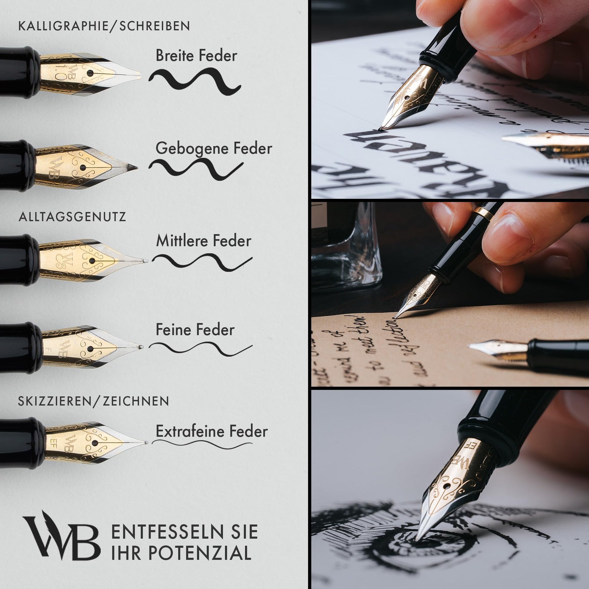 Wordsworth & Black Füllfederhalter Set, Medium Schreibfeder, Enthält 24 Tintenpatronen Und Tintennachfüllkonverter, Geschenketui, Journaling, Kalligrafie, Weiche Schreibstifte [Schwarzes Gold] - nargiss